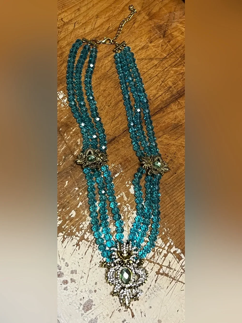 Multi-Strand Teal Crystal” Bearded Dragon”-Statement Necklace - Unbranded - Picture 7 of 10